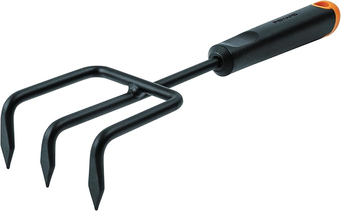Fiskars Ergo Cultivator, Length 30.5cm, Rust-Resistant Steel Head/Plastic Handle, Black/Orange, 1027019