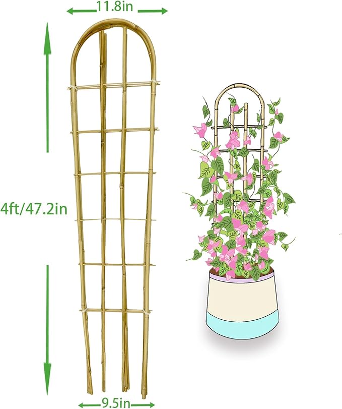 Bamboo Trellis,U-Shape Bamboo Trellis,4Feet,3pack,for Climbing Plants Outdoor Bamboo,for,Climbing Plants,Tomato, Vegetables,Flowers, Beans, Cucumber,Indoor Potted Climb Plants