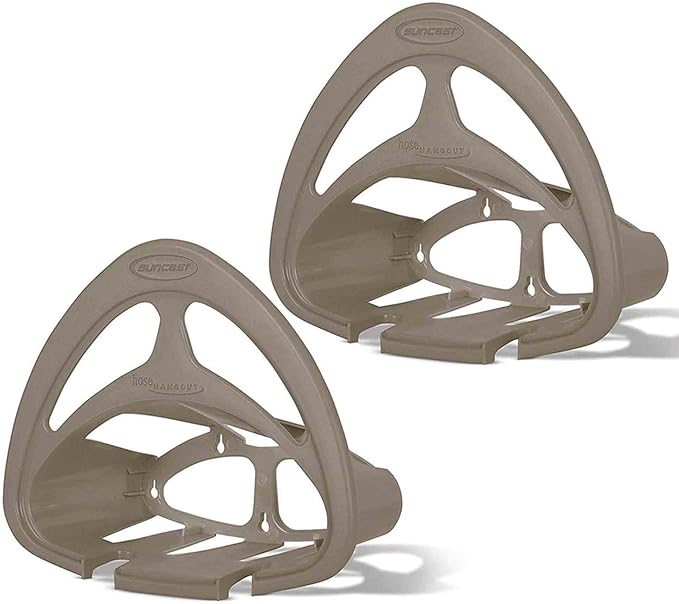 Suncast Hangout HH150 Outdoor Wall Mounted Durable Resin Garden Hose Holder with Accessories Shelf, Designed for 150 Foot Garden Hoses, Taupe, 2 Pack
