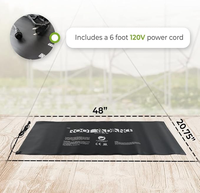 DL Wholesale Root Radiance Seedling Heat Mat Pad 48” x 20.75” for Plant Seed Starting, Indoor Germination Supplies Black, Large
