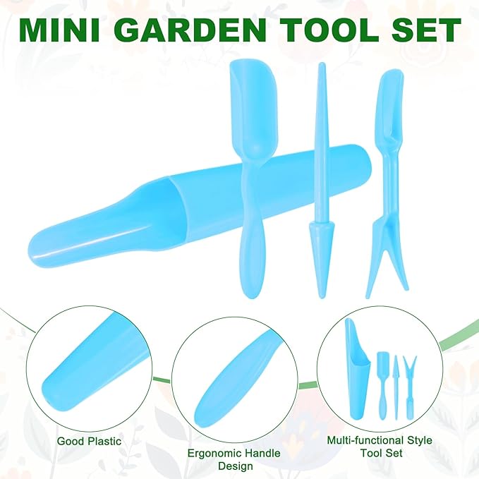 M METERXITY 1-Set Garden Shovel Hand Tools Transplanting Succulent Cultivation Digging Scoops Kits, Plastic Mini Garden Tool Set for Bonsai Potting/Flower Planting [Blue]