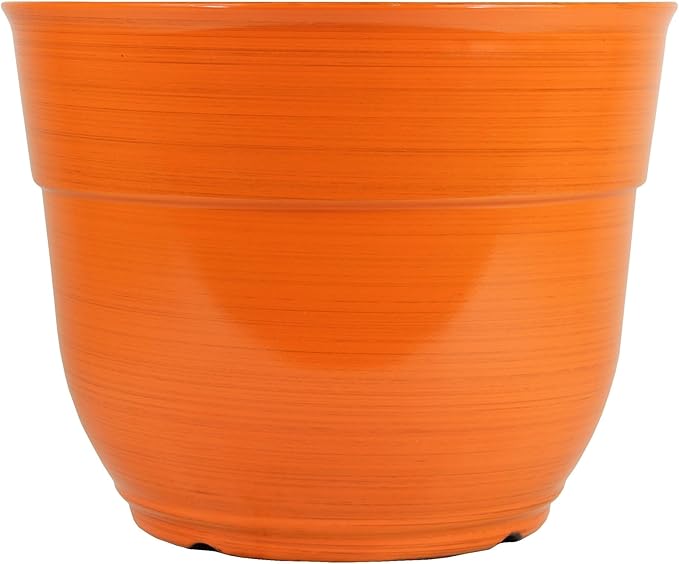 Garden Elements Indoor/Outdoor Glazed Brushed Happy Plastic Planter, Large, Bright Orange, 15"