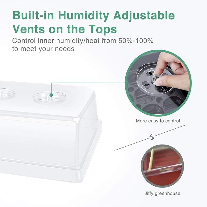 SOLIGT [Thick Plastic] 4 Set Strong Seed Starter Tray with 4" Humidity Dome and Pellet Holder for 100 Jiffy 30mm, 36mm & 42mm Peat Pellets, Seed Starting, Germinating Propagating, Pellet Not Included