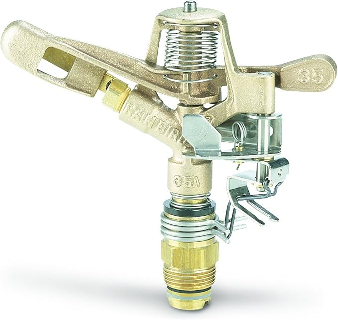 Rain Bird 35ADJTNTB Brass Impact Sprinkler, Adjustable 0° - 360° Pattern, 23' - 50' Spray Distance, Grey