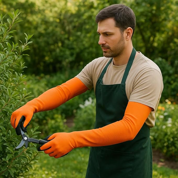 Long Sleeve Gardening Gloves Protection Sleeves No-Slip Grip, Durable Long Garden Gloves Flexible Sleeves, Women/Men