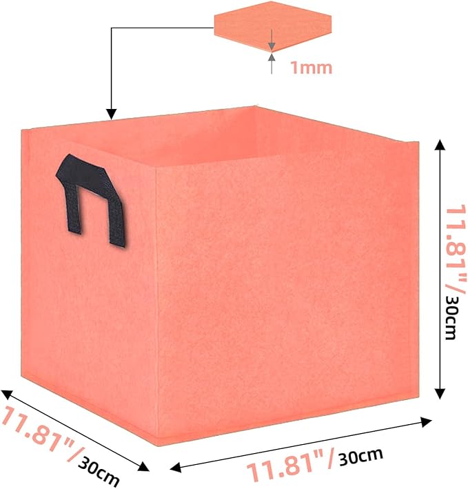 Square Grow Bags, Garden Fabric Planter Container with Handles Bed Flower Vegetables Pots 1MM Thickness Economic Colorful (Pink,11.81x11.81x11.81 Square)