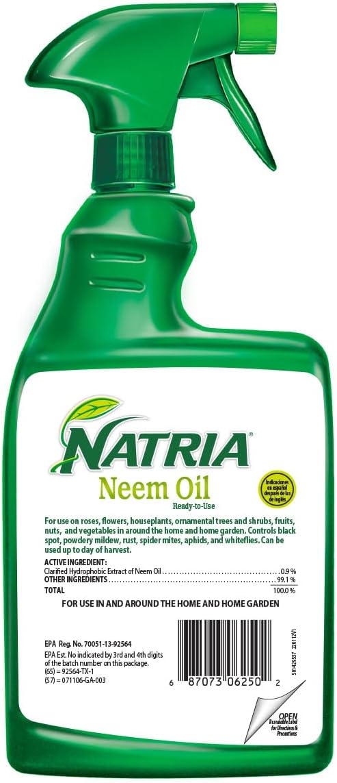 Natria Neem Oil Spray for Plants Pest Organic Disease Control, 24-Ounce, Ready-to-Use, 1.5 Pounds