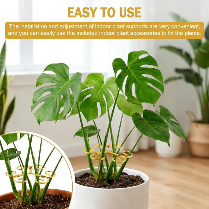 5 Pack Plant Stem Support Set, Reusable Iron Plant Stakes for Indoor Plants, Plant-Support-Stakes for Thriving Growth(Color:Gold)