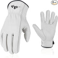 Vgo... 2-Pairs 32℉ or Above Lined Winter Cow Grain Leather Work and Driver Gloves (Size L, Cream, CA9501F)