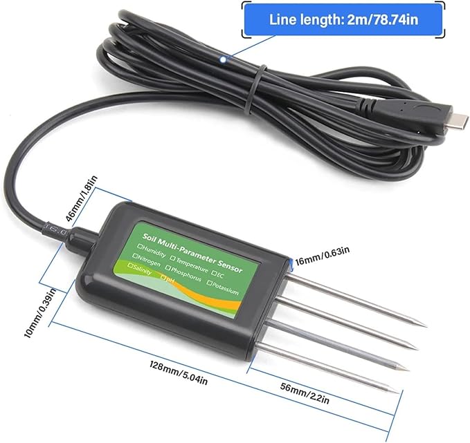 8-in-1 Intelligent Soil NPK Sensor Salinity EC Moisture Temp pH Tester with APP Data Logger(RS485 NPK Tester)