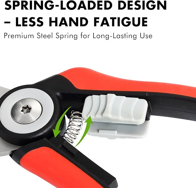 LIVINGO Bypass Pruning Shears - 8.2" Heavy Duty Garden Clippers with Curved Blades, Sharp Plant Scissors for Branches, Bushes & Shrubs, Ergonomic Handles, Spring Action