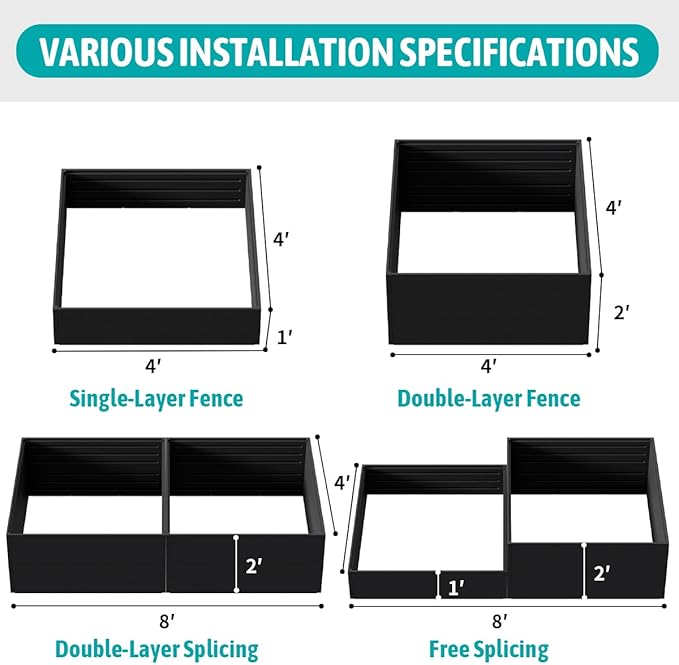 FONTOI 4x4x2ft Raised Garden Beds Outdoor, Divisible Elevated Planter Boxes Outdoor for Planting Plants Vegetables Flowers, 48x48x24 Planter Raised Beds for Gardening with Easy Assembly, Square Black