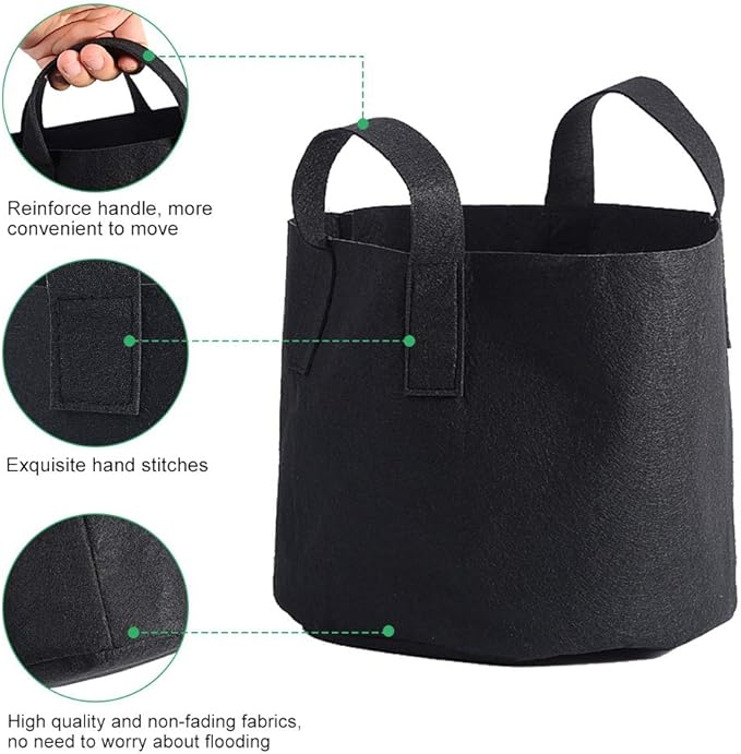 Plant Grow Bag, 1/2/3/5/7/10 Gallon Black Flower Plants Growing Bag, Vegetable Aeration Fabric Planting Pot Container with Handles for Indoor Outdoor Nursery Garden Planting (25 x 30 cm (5 Gallons))