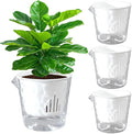 4 Inch Glacier-Textured Self Watering Garden Pots,4 Pack Clear Plastic Planters with Water Filling Spout,Flowerpot with Inner Pot for Indoor Plants,African Violets,Herbs,Succulents (White)