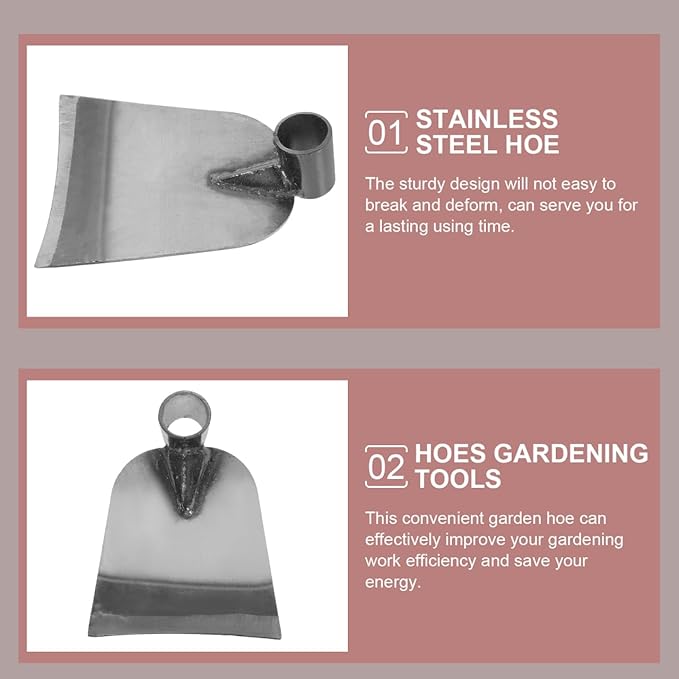BESPORTBLE Stainless Steel Garden Hoe Head 7.67In Durable Hand Tool for Weeding Digging and Soil Loosening Outdoor Gardening Gadget