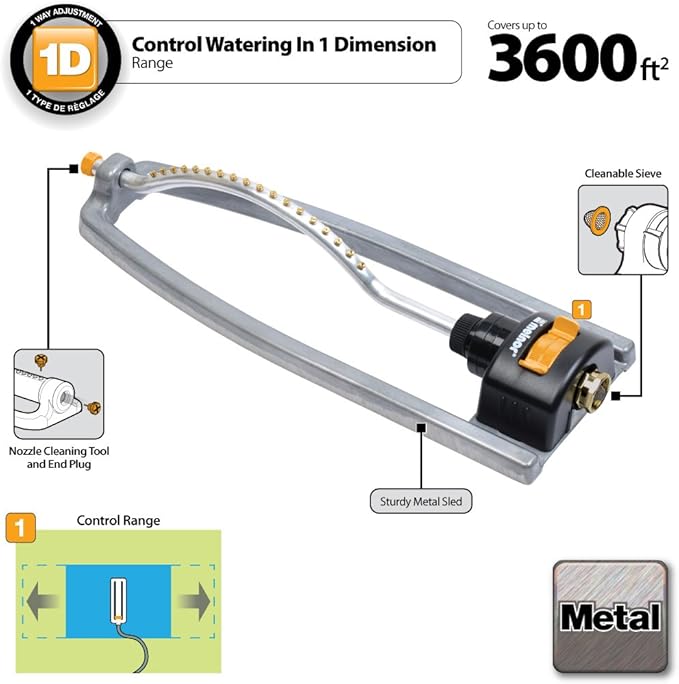 Melnor 65079-AMZ Metal Oscillating Sprinkler with QuickConnectProduct Adapter Watering Set, 3600 sq. ft. Coverage