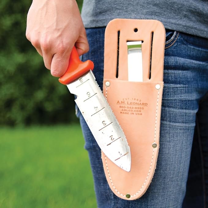 A.M. Leonard Deluxe Soil Knife & Leather Sheath Combo – Hori Hori w/ 6-Inch Stainless Steel Blade
