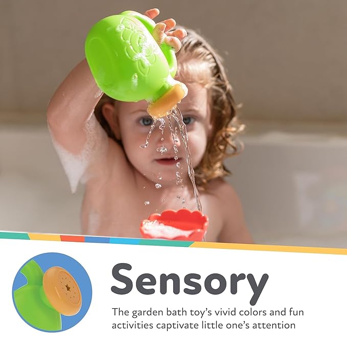 Nuby Flow N' Grow Garden Bath Toy with Flower and Watering Can - Baby Bath Toy for Boys and Girls 18+ Months - Toddler Bath Suction Cup Toy Attaches to Shower Wall