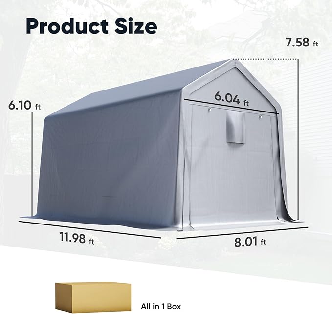 Quictent 8x12FT Long Storage Shed Kayak Shelter with Roll-Up Mesh Windows, Heavy Duty Portable Garage for Canoe, Boat, Tools Waterproof Storage Tent with Reinforced Frame, Sliver Gray