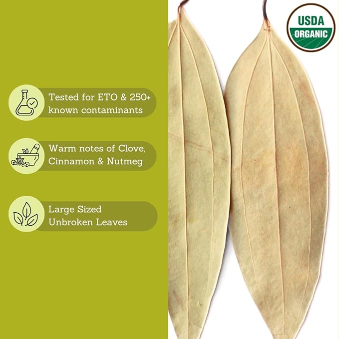 Tribal Trail Organic Bay Leaves Whole | 0.71 oz | USDA Organic & Non-GMO | Ethically Sourced Spices from North India | Recyclable Kraft Bags | Best for Cooking, Seasoning & Infusions
