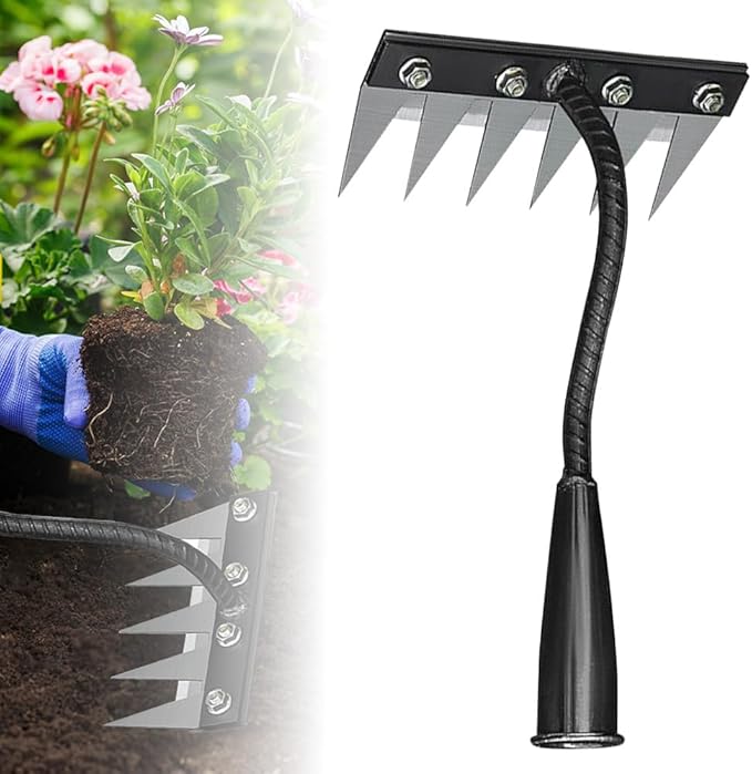 2026 New Iron Weeding Rake 2.0, 5/6/7/8 Teeth Carbon Steel Garden Weeding Rakes, Iron Rake for Gardening and Weeding, Heavy-Duty Garden Weed Puller Tool for Lawn Yard Gardens Farm (6Teeth)