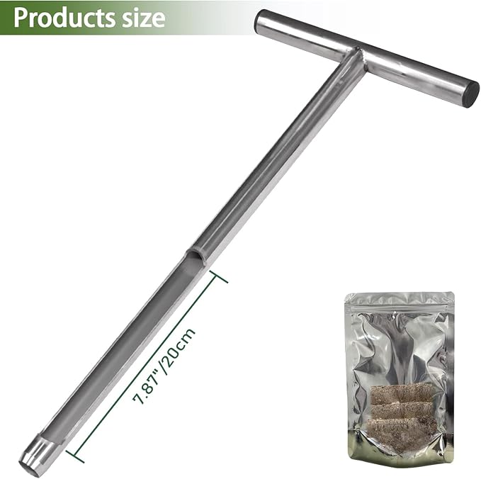 Soil Probe 20 Inch with 2 Bags, Soil Sample Probe for Lawn House Plants, T-Handle Soil Sampler Probe Rod, Stainless Steel Soil Test Kits Tool for Soil Sampling