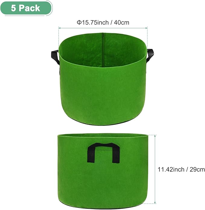 M METERXITY 5-Pack Plant Grow Bags 10 Gallon Grow Bags 300G Thickened Fabric Pots with Durable Handles Plant Garden Grow Pots for Fruits/Vegetables/Flowers/Plants [Green]