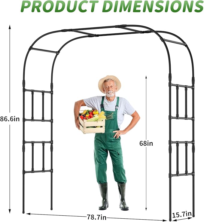 SUNYRISY Garden Arch Trellis for Climbing Plants Outdoor, 87" x 79" x 16" Metal Core Tall Archway Tunnel Plant Support for Cucumber Tomato Vine Flowers Vegetables Climbing Plants