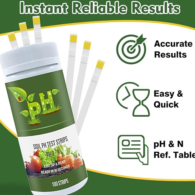 Soil Test Kit Soil pH Test Kit Soil pH Test Strips (3-9 Range) Soil pH Tester Strips, 100 Strips Test Strip Soil of Garden Lawn Grass Flower Vegetable Compost Indoor and Outdoor Plants