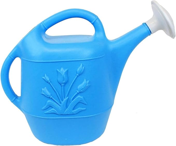 Union Products 63066 2-Gallon Plastic Indoor and Outdoor Watering Cans with Tulip Design, Caribbean Blue, Pack of 2