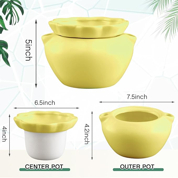 6.3 Inch African Violet Pots, Yellow Self Watering Pot for Indoor Plants, Ceramic Easy Plant Self Watering Pot for Thriving Plant Flower Maintenance