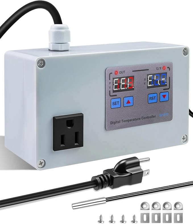 10A 110V Temperature Controller, Digital Thermostat Switch for Seedling Germination, Home Brewing, Fermentation, Vacuum Low-Temperature Cooking, Hatching, Pet Breeding, Heaters Or Cooling Equipment