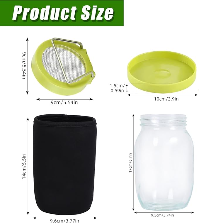 Sprouting Jar Sprouting Kit Sprouts Growing Kit with Mason Jar, Stainless Sprout Lids, Blackout Sleeves, Drain Tray Seed Sprouter Set for Bean, Broccoli, Alfalfa