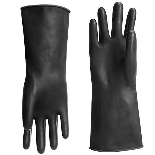 Chemical Resistant Rubber Industrial Safety Work Protective Long Gloves, Black Heavy Duty Gloves Resist Strong Acid, Alkali and Oil for Cleaning, Washing, 14 Inch, 3 Pairs Large