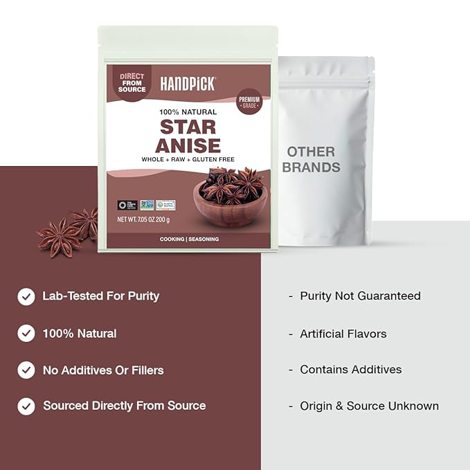 HANDPICK Star Anise Whole (200g/7oz) Gluten Free, 100% Raw Whole Chinese Pods, Premium Quality, Direct from Source, Packed in Resealable Zip Lock Pouch