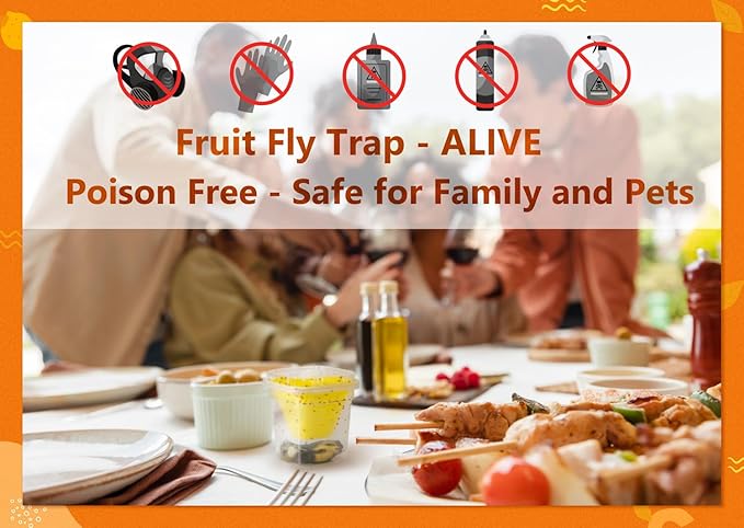 4 Fruit Fly Trap for Indoors with 8 Refill Liquid, 90 Days of Lure Supply Fruit Fly Killer for Kitchen & Home, Non-Toxic Reusable Fruit Fly Catcher