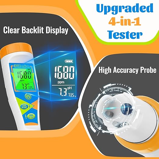 pH Meter for Water Digital EC and PPM Meter for Hydroponics Nutrient 4 in 1 pH EC TDS Temperature Tester with Large Display for Indoor Plant Grow DWC Setup Aeroponic Pool Aquarium
