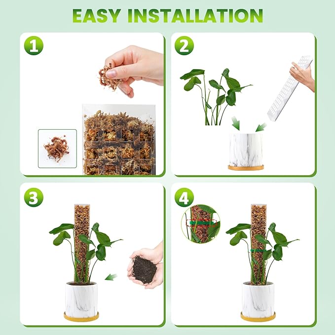 Bluepro 15 Inch 4 Pcs Plastic Moss Pole for Plants Monstera, 4×15'' Plant Poles for Climbing Plants, Plant Support for Indoor Plants Work with Sphagnum Moss