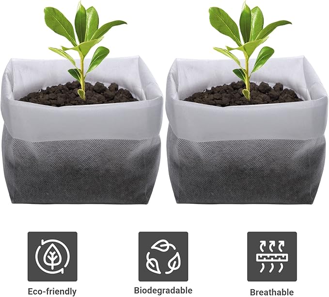 GREANER 100PCS Biodegradable Nursery Bags, 11x11.8 inches Thickened Grow Plant Bags for Vegetables, Flower Seedling Starter Containers, Indoors and Outdoors Use, Home Garden Supply