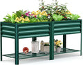 KING BIRD Large Raised Garden Bed with Legs & Storage Shelf Galvanized Elevated Planter Box for Backyard, Patio, Balcony, 600lb Capacity, Green 70.9x22.8x31.5 in