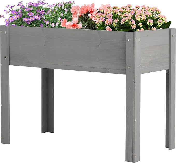 Raised Garden Bed with Legs, 40x20x31, Outdoor Wood Elevated Planter Box, Grey Cedar, Thick Legs, w/Liner