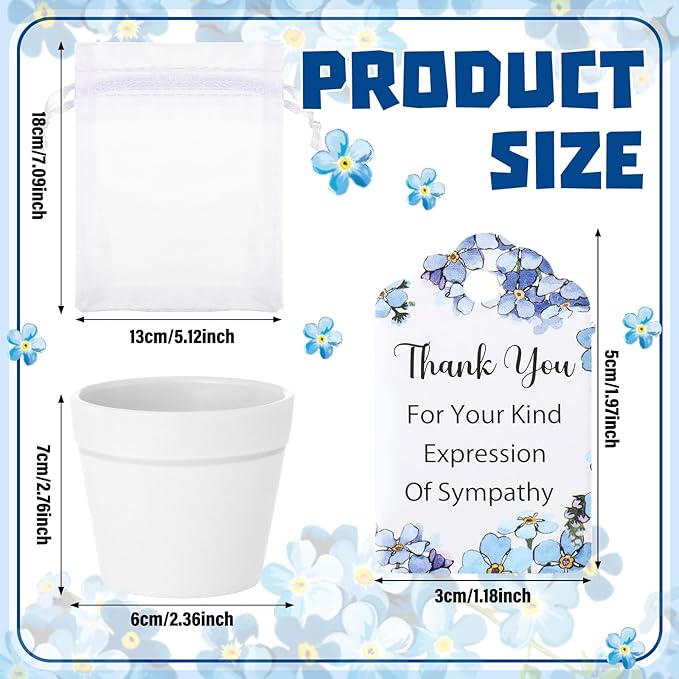 Ctosree 50 Sets Forget Me Not Seeds Packets Funeral Favors Celebration of Life with Flowerpot Thank You Tags Organza Bags for Funeral Memorial Loss of Loved One(Seeds Not Include)