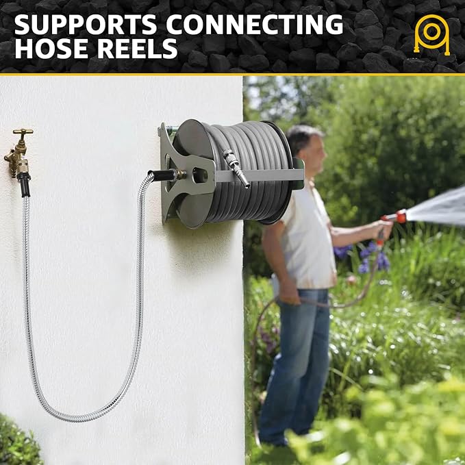 Short Garden Hose Metal Water hose Heavy Duty Stainless Steel Hose with Metal Fittings Flexible Lightweight Hose Puncture Proof for Yard, Outdoors, Rv (Unexpandable, 5FT)
