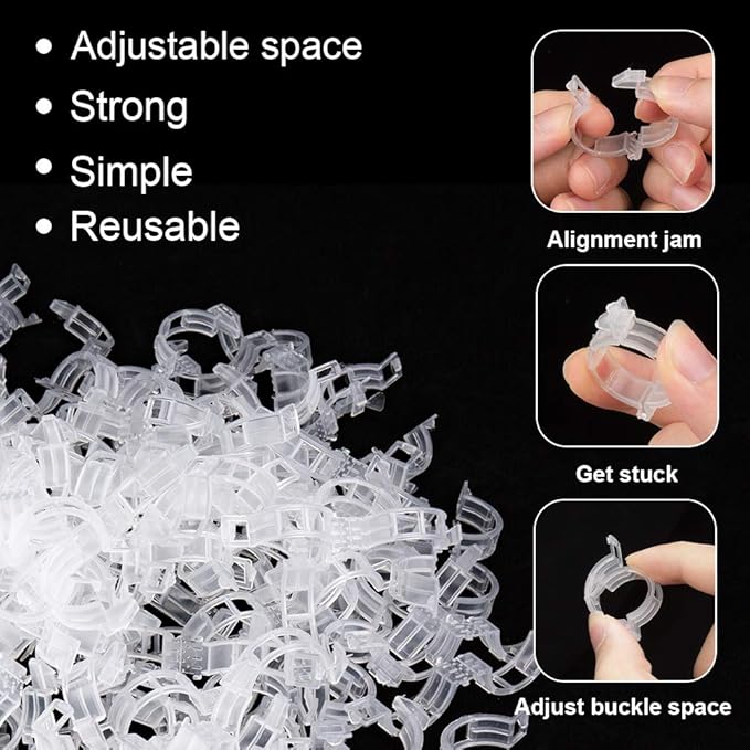 200PCS Plant Support Garden Clips, Vegetable Tomato Supports Trellis Clip Tape for Climbing Crop Vine Twine String Cage Ties Stakes, Grow Strawberry Rose Grape Cucumber Orchid Pea Pothos Melon Tree
