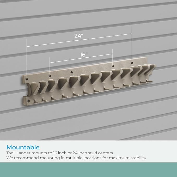 Suncast V713 2 Foot Wall Mounted Garage Garden Hand Tool Organizer with Smart Tilt Back Design and 30 Pound Total Capacity, Platinum, 2 Pack
