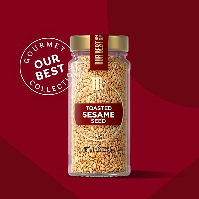 McCormick Gourmet Collection Toasted Sesame Seed, Non GMO, Kosher, Our Best Herbs & Spices, Toasty Flavor, Golden Color, Elevate Stir-Fry, Sushi, Rice, Salmon, Baked Goods, Salad & More, 1.62 oz