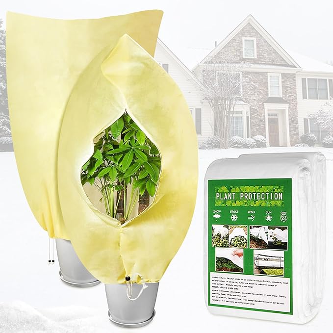 Plant Covers Freeze Protection Set, 10 ft x 30 ft Floating Row Cover 0.9oz/yd² Garden Fabric Plant Cover, 2 Pack 47"x70" Cold Weather Frost Blankets Shrub Jacket with Drawstring for Outdoor Plants