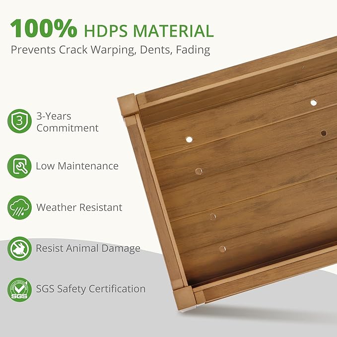 LUE BONA Raised Planter Box with Legs, 45 * 18 * 29 in, Raised Garden Bed with Tools and Storage Shelf, Weather Resistant, 3-Year Warranty, Standing Growing Bed Herb Planter for Vegetable, Brown