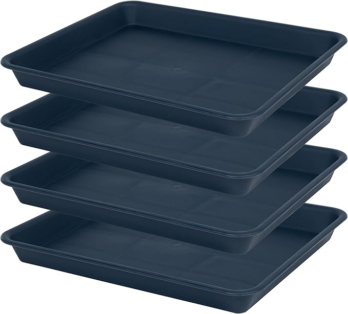 VUWEZ Rectangle Plant Tray, Plant Drip Tray, Plant Pot Saucers, Plant Germination Trays, Plant Saucers, 14.5'' x 11'' x 1.5'' (4 pack), Blue