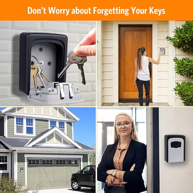 Key Lock Box Wall Mounted, Fayleeko 4 Digit Combination Lockbox for Outside, House Keys - 5 Keys Capacity, Key Safe Security Storage Lock Box for Indoor, Outdoor, Garage, Garden, Store (Black, 2Pack)